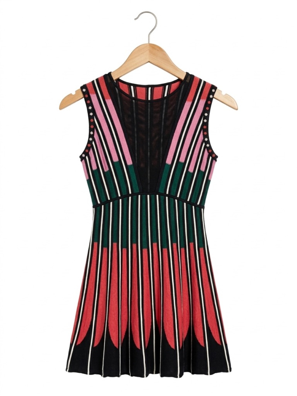 M Missoni Striped Knit Fit & Flare Dress A-Line Sheer Mesh Small Mod